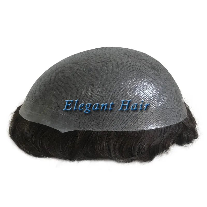 

Elegant Hair thin skin toupee 0.04-0.06mm full PU #1B color protesis capilares