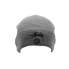Unisex Adult Fine Gauge wool plain body with custom embroidered logo double layer Grey knitted beanie hat