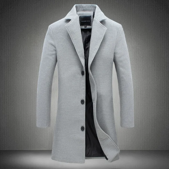 Autumn and winter men's solid color long trench coat black khaki gray blue material coat four colors ss0009