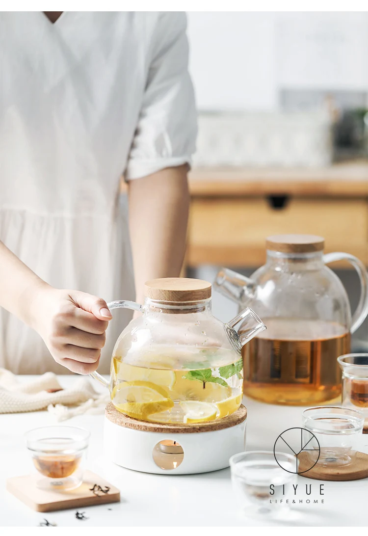 Japanese Style Multifunctional Borosilicate Teapot With Cups Wooden Lid
