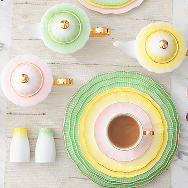 European style bone china coffee set luxury porcelain coffee set with plate and cup