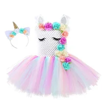 

Flower Girls Unicorn Tutu Dress Pastel Rainbow Princess Girls Birthday Party Dress Children Kids Halloween