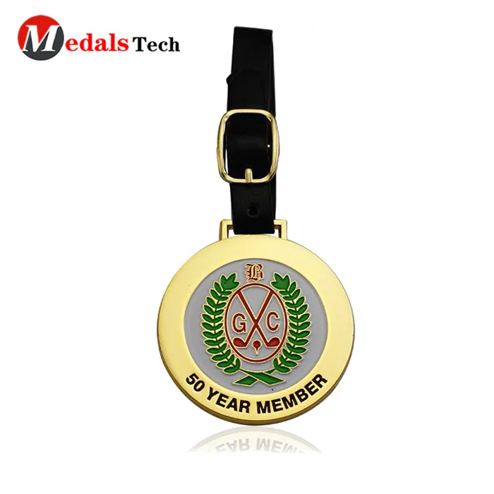 Hot sale customized golf club metal id tags with leather strap