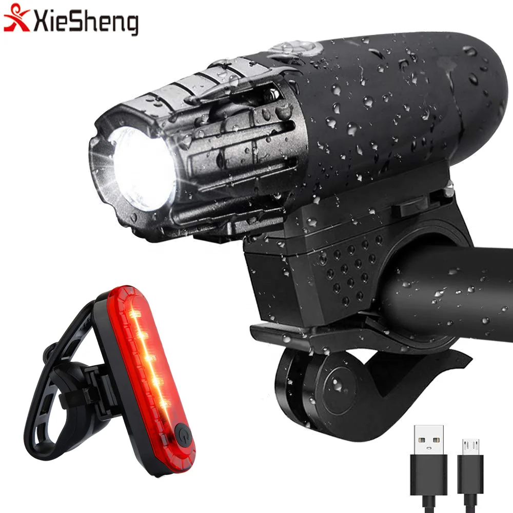 

Amazon Hot Sell USB Rechargeable Bike Headlight and Tail Light Waterproof LED USB Bicycle Light Set