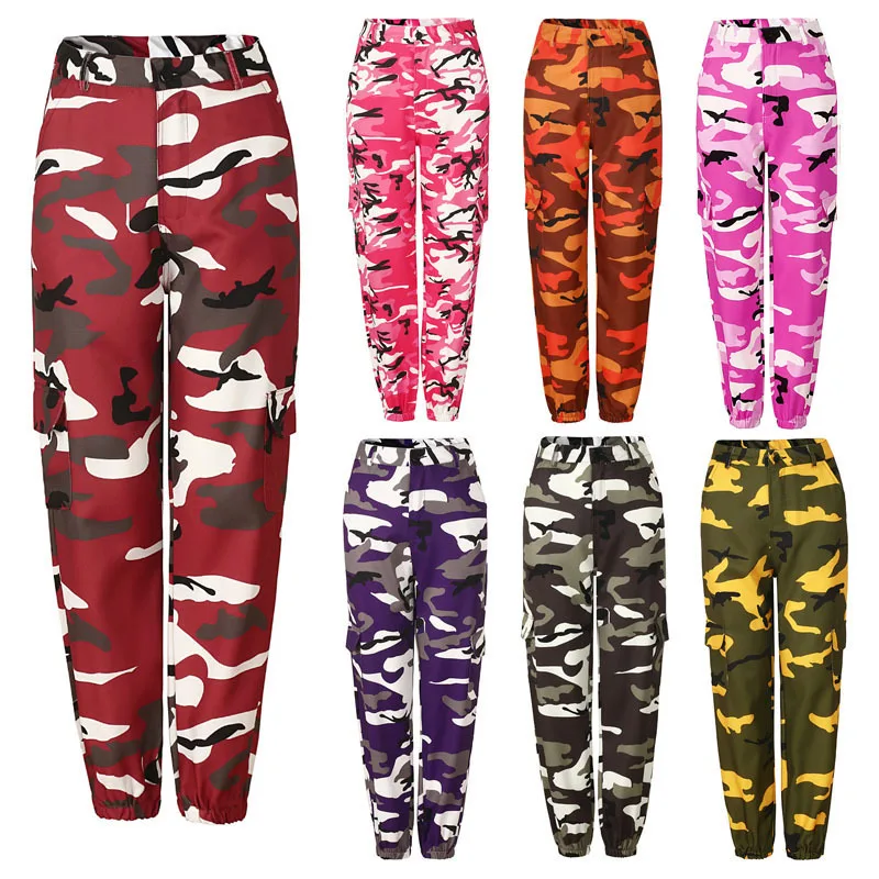 

Wholesale Cowboy Camouflage High Waist Casual Pants Breathable Joggers Women Camo Streetwear Punk Cargo Pants Sport Denim Jeans, Yellow;red;pink;purple;orange;jujube;army green