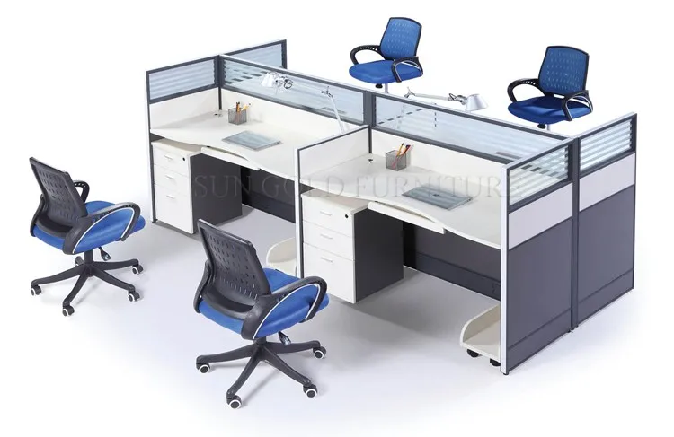 Four Person Modern Acrylic Divider Office Workstation, #AL-OPN