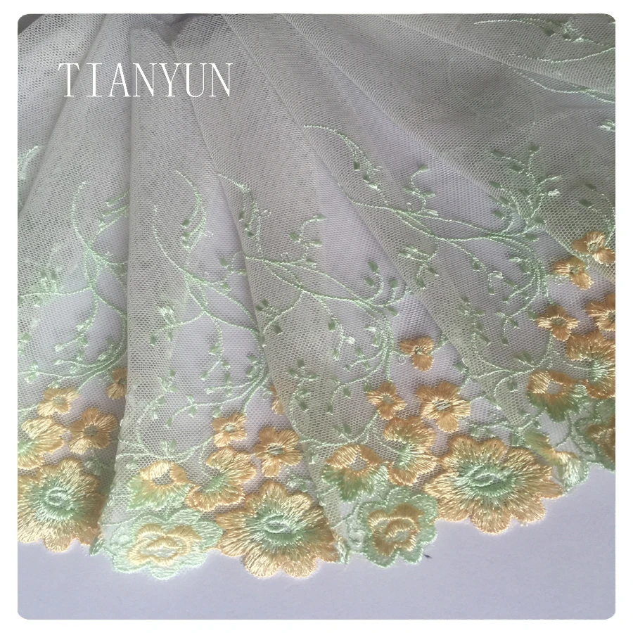 

China Embroidery Lace Net Embroidery Lace Mesh Embroidery Lace trim, Light green lace embroidery lace trim