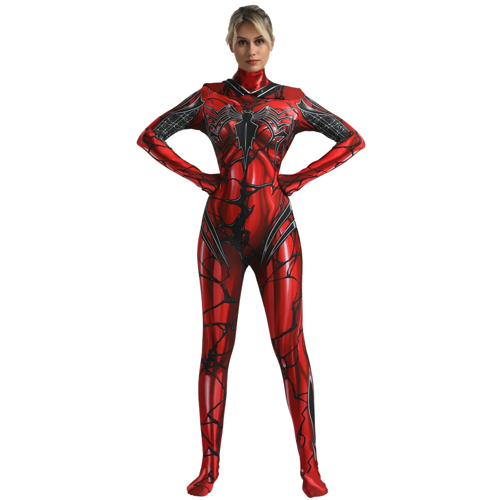 

Women's Venom Red Spider-Man Zentai Cosplay Costume Bodysuit With Cloak Jumpsuit