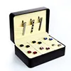 MOQ=1PC Black PU Leather Cufflinks display box/ Tie Clip Store Box Storage Case W/ 6 Slots
