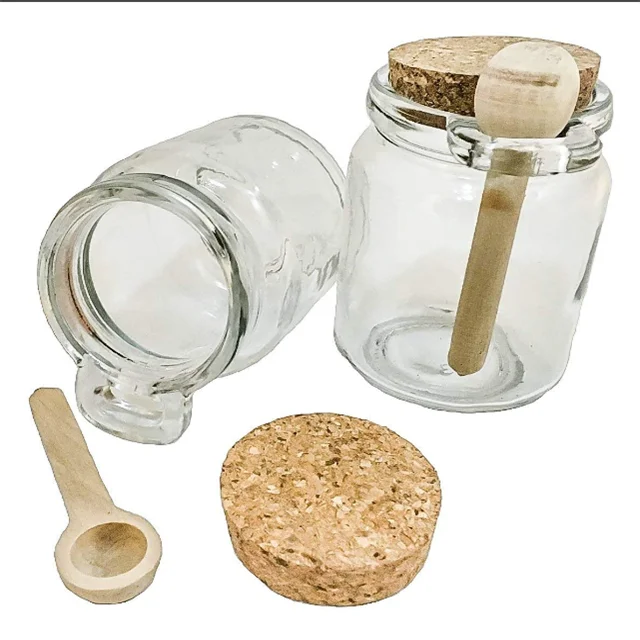 Premium 8oz Reusable Chefs Glass Spice / Salt Jar With Wooden Spoon