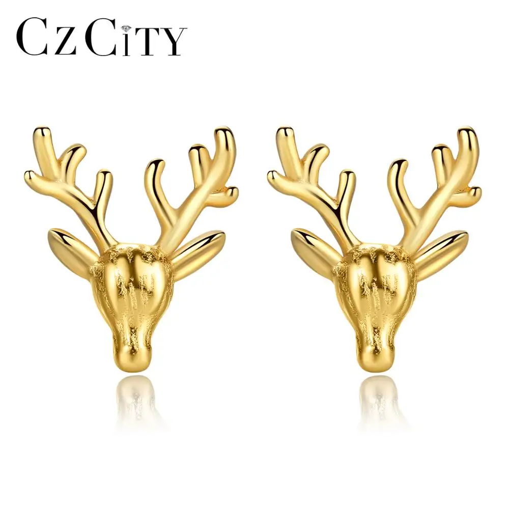 

CZCITY Women Girls Temperament 925 Sterling Silver Jewellery New Lovely Small Deer Christmas Stud Earrings