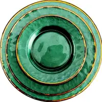 

Dark green gold-rimmed glass Western dish flat plate European tableware hotel design display plate creative palace wind plate