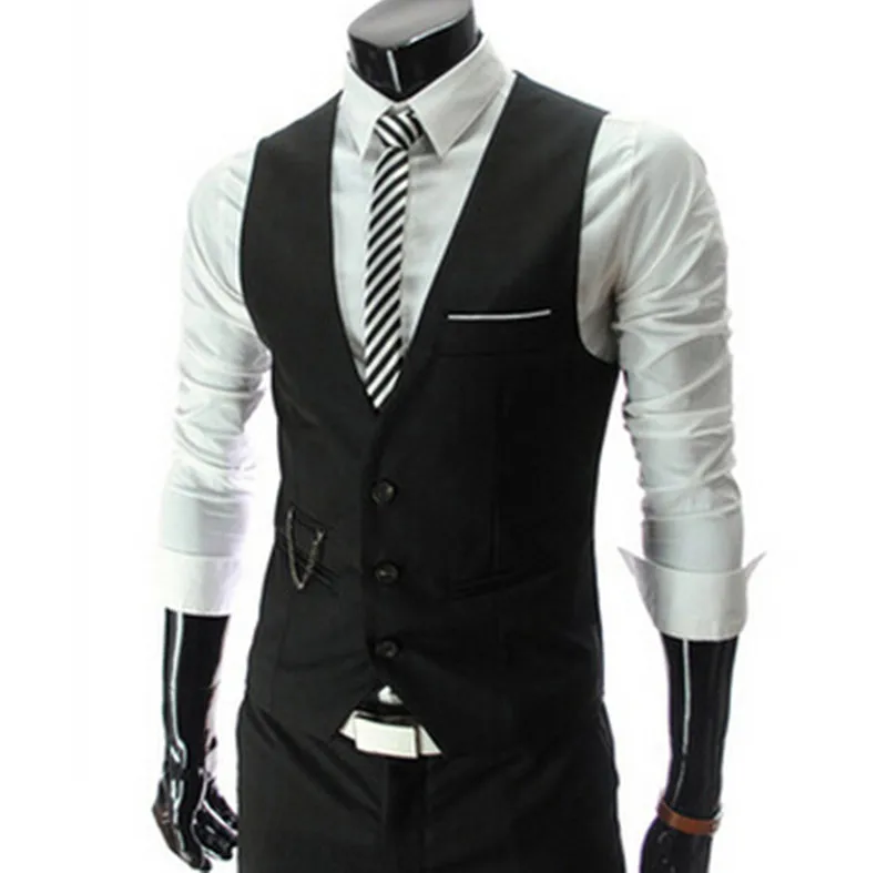 GenericMen Generic Men V-Neck Solid Color Single-Breasted PU Leather Vest