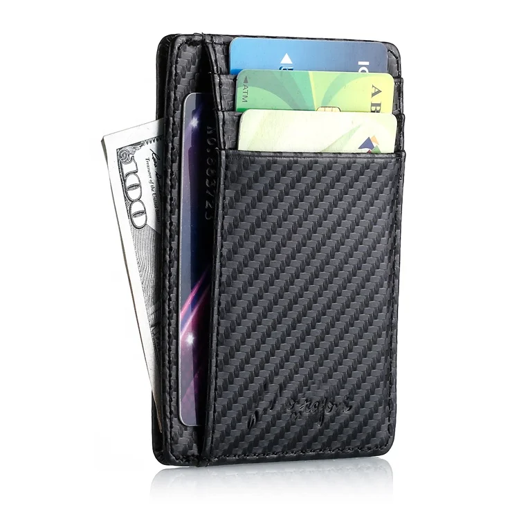 

Cheap Cute RFID Blocking Minimalist Slim Front Pocket Carbon Fiber Mens Leather Wallet, Black