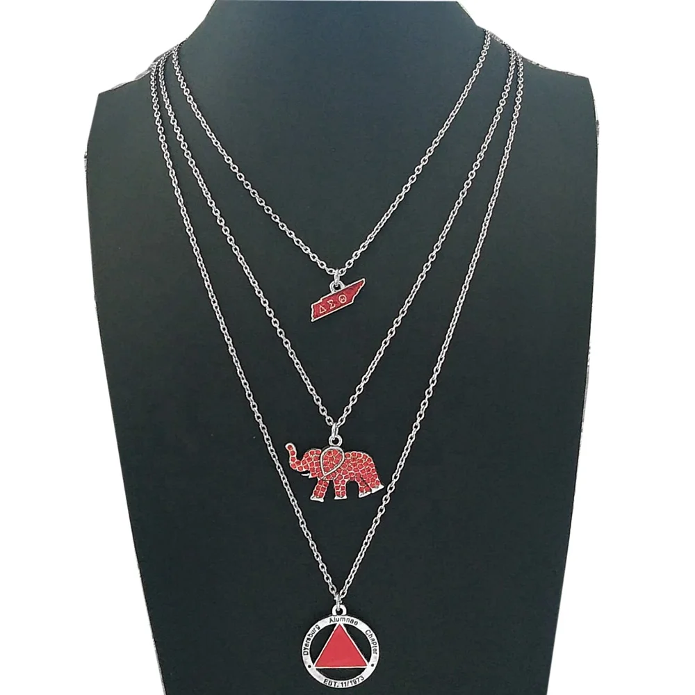 Hand made Sorority accessories DST Necklace Delta Sigma Theta sigal elephant charms Long Multilayer Chain Necklace