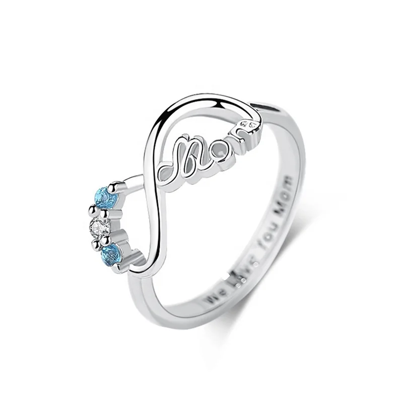 

Silver Ring Blue Crystal Lucky 8Mom Rings Gifts For Mom Mother on Mother's Day