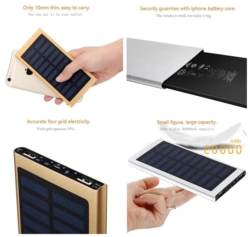 

Shenzhen Laumox hot sale Aluminum 20000mAh solar power bank with dual usb ports and led light, Blue/green/yellow/red