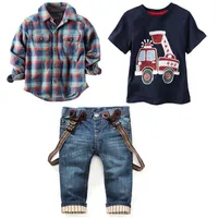 

Shopping Clothes Plaid Shirt 3pcs Autumn Clothing Set For Children Boys