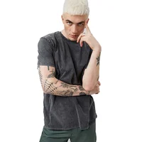

OEM Factory men solid black vintage acid enzyme wash t shirt