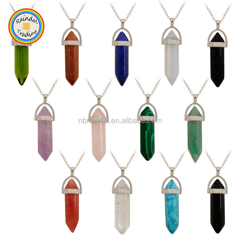 YWMA001 RDT Hexagonal Prism Natural Stone Pendant with Various Colors Creative Bullet Crystal Pendant for Necklace Accessories