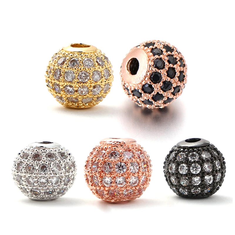 

Accessories Spacer 14k Gold Plating Ball Charm Beads Wholesale  Brass Beads Micro Pave Round Beads for DIY Jewelry Making, Gold,sliver,black,rose
