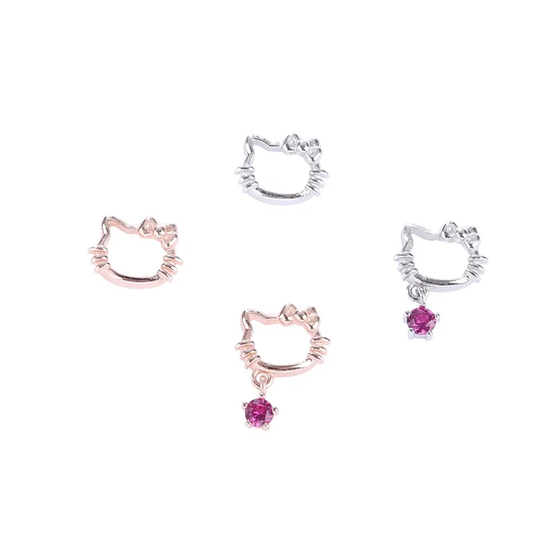 

Hello Kitty Earrings Korean Cute Short Small Animal Jewelry, White ,rose gold