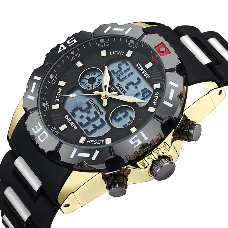 

Stryve Brand Men Military Watches Big Dial Waterproof Luxury Dual Time Digital Led Men Quartz Sport Wrist Watches relojes hombre