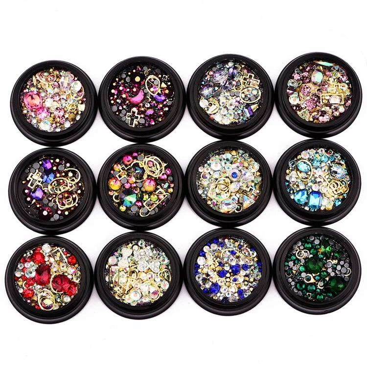 

New Arrivals Fashion Mixed 3D DIY Nail Art Alloy Crystal Rhinestones for Nail Art Accessories, 12 colors