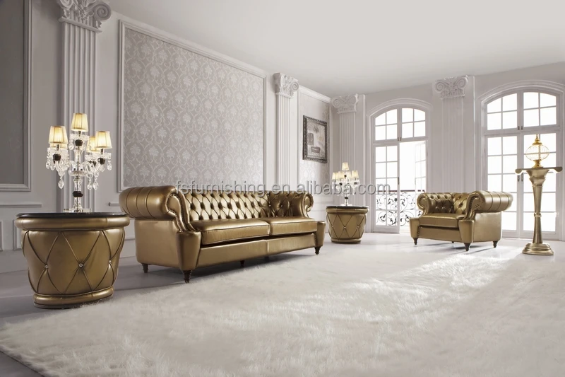 Jr307b Retro Button Tufted White Genuine Leather Sofa U Shaped