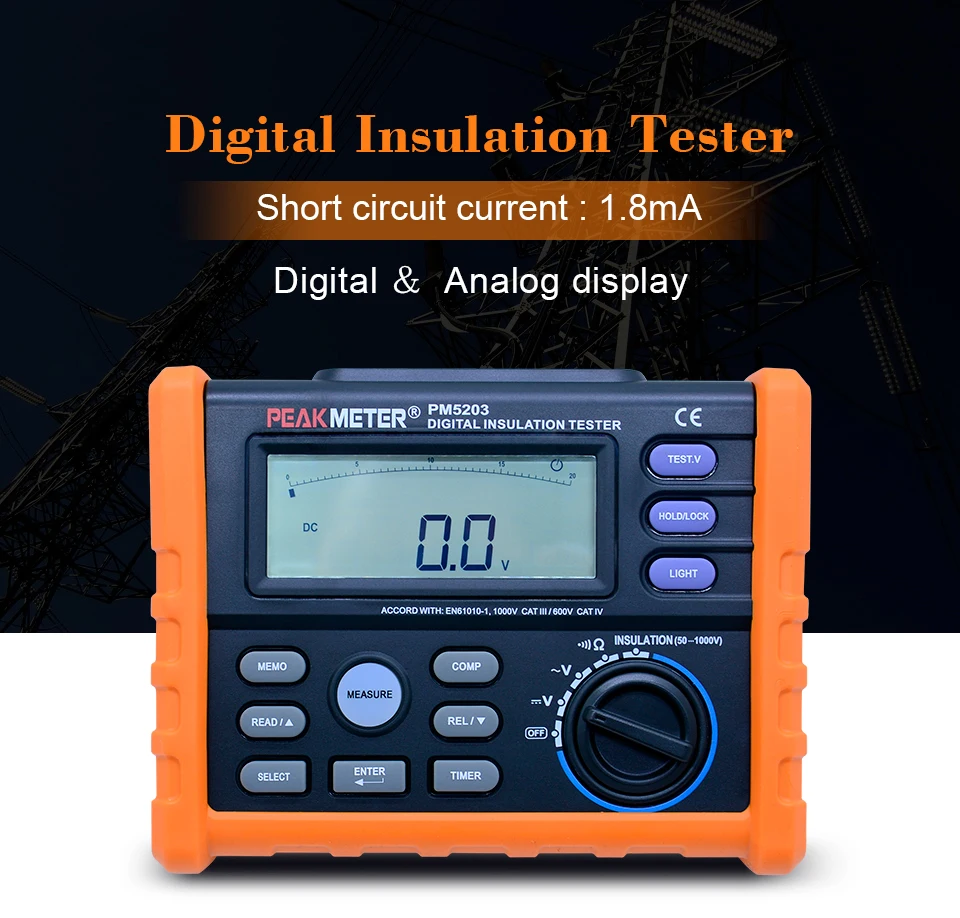 PEAKMETER Digital 1000V MS5203 Insulation Resistance Tester megger meter 0.01... 