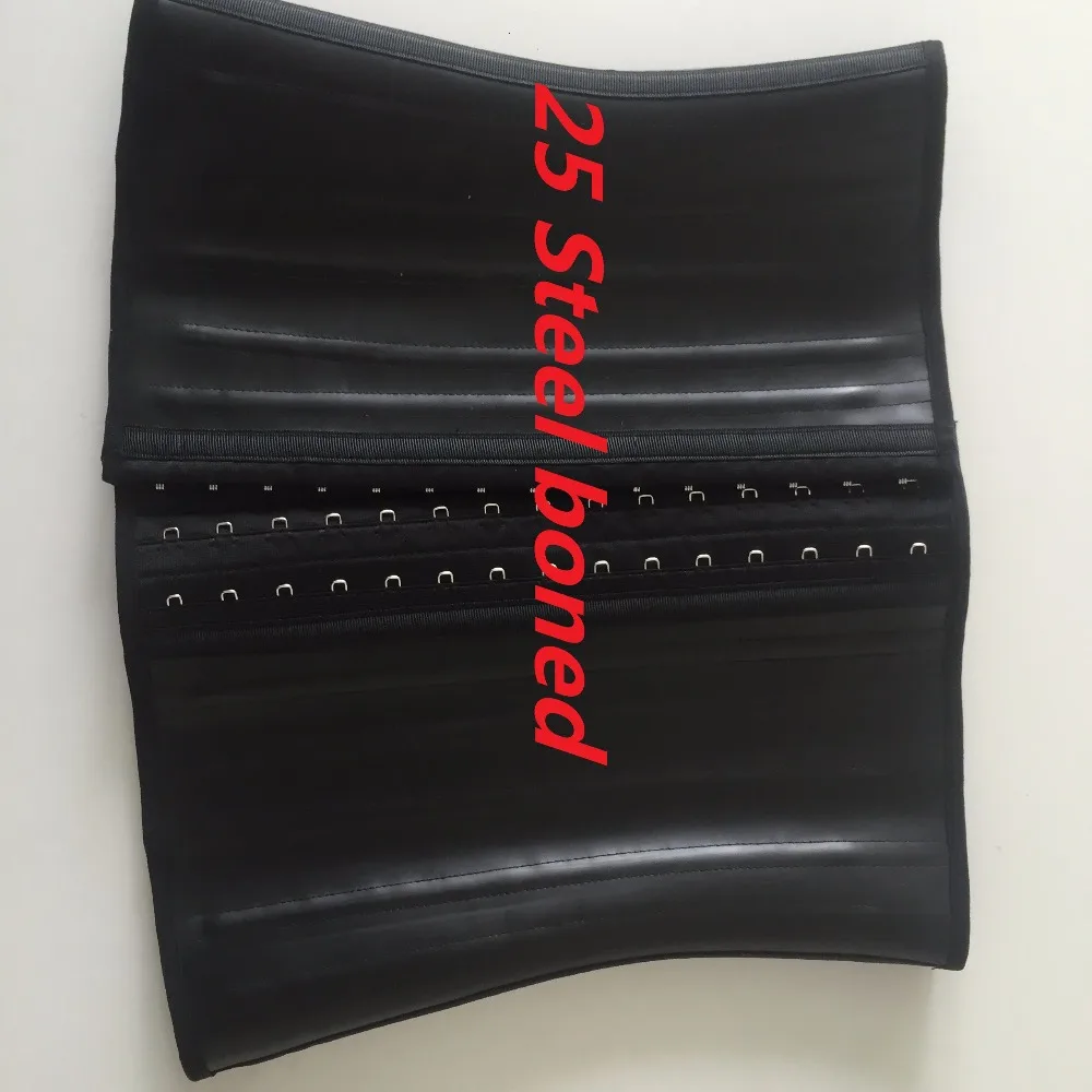 

Wholesale 3 Hooks 25 memory Steel Boned Plus Size Latex Waist Trainer Corset, Black