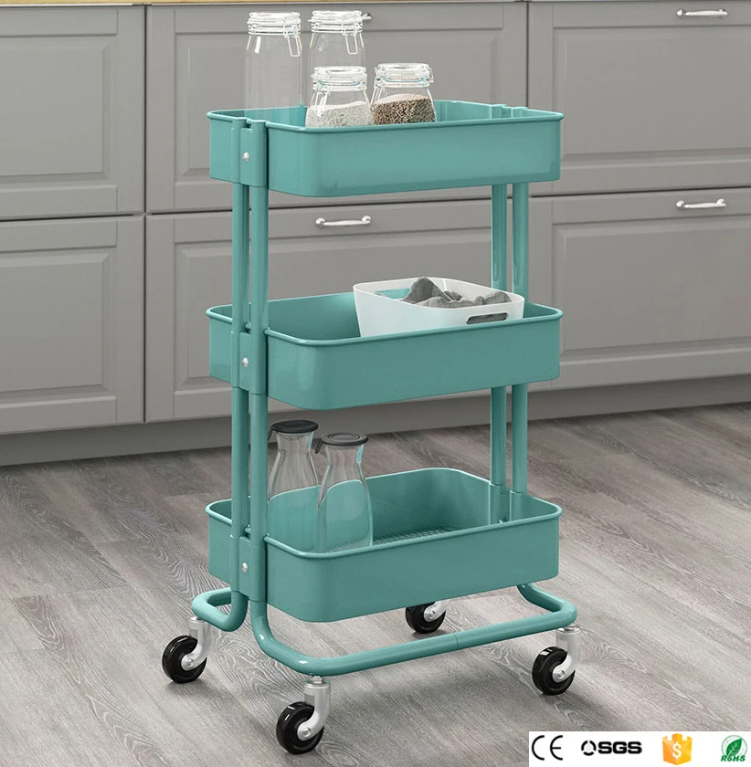 Cheap Metal 3 Tier Rolling Cart Kitchen Vegetable Cart Storage Cart