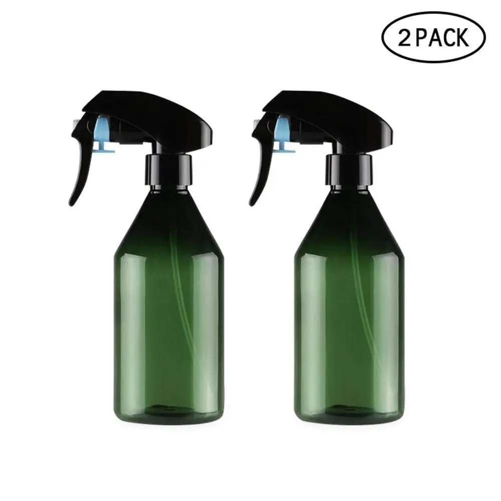 Plastic Empty Spray Bottle LONGWAY 10 Oz Refillable Spray Container Plants Super Fine Mist Trigger Sprayer Hair for Cleaning Solutions Pack of 2, Green 300ML BPA Free