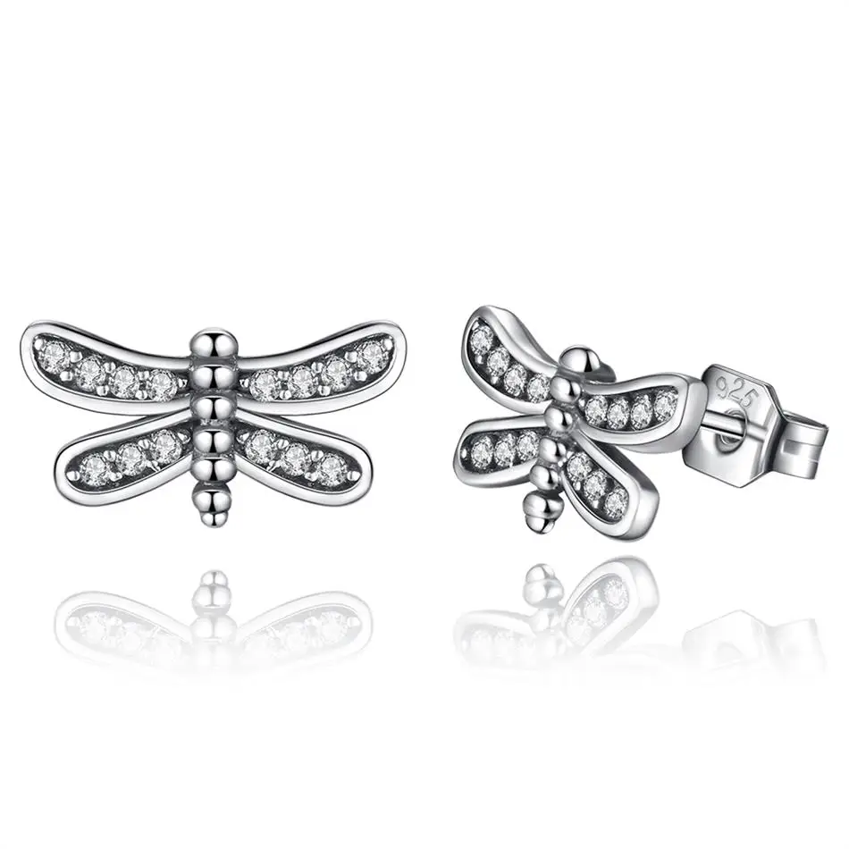 

Vintage 925 Sterling Silver Earrings With Shiny Cubic Zircon Dragonfly Stud Earrings Silver Jewelry for Women Girls