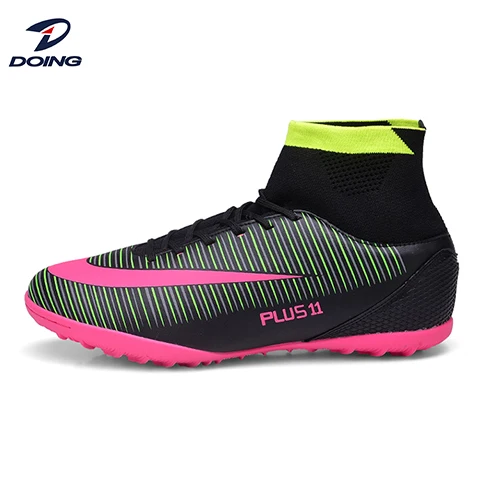 

2019 wholesale cushion men sport soccer shoes football boots with high top, Green fluo;black/fuxia;royal fluo;orange fluo