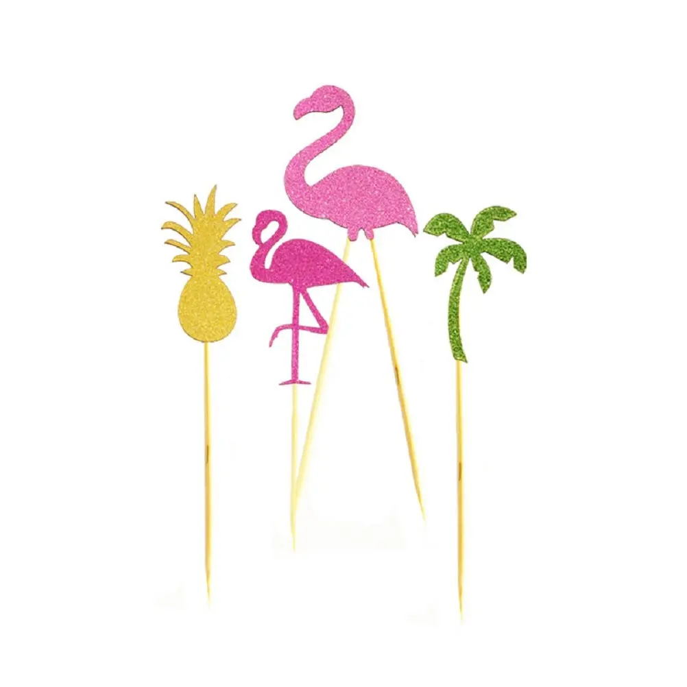 JANOU Hawaii Cake Topper Flamingo Pineapple Coconut Tree Cake Picks for Luau Beach Party Decoration Pack 12pcs