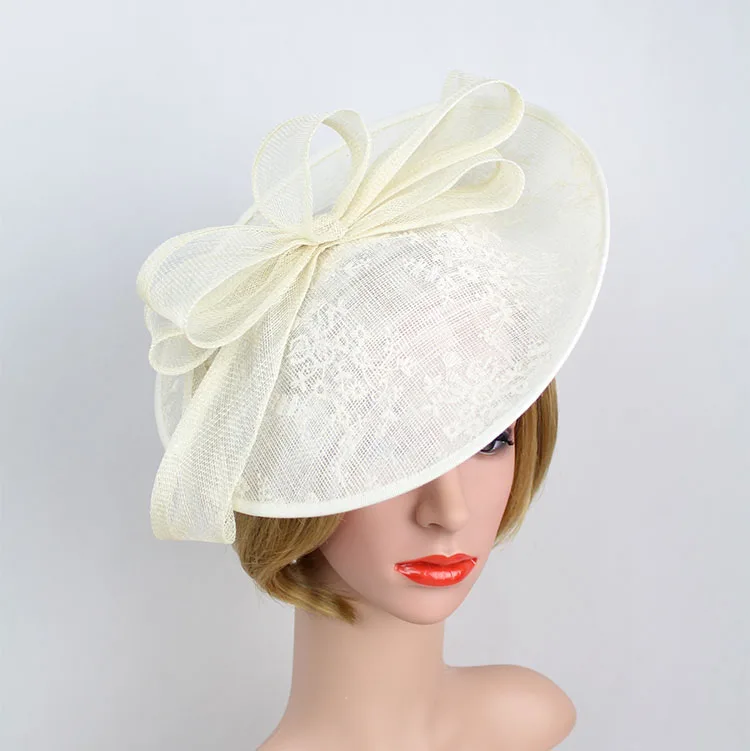 

Elegant Wedding Party/Church Lace Cover Sinamay Fascinator Hat With Headband