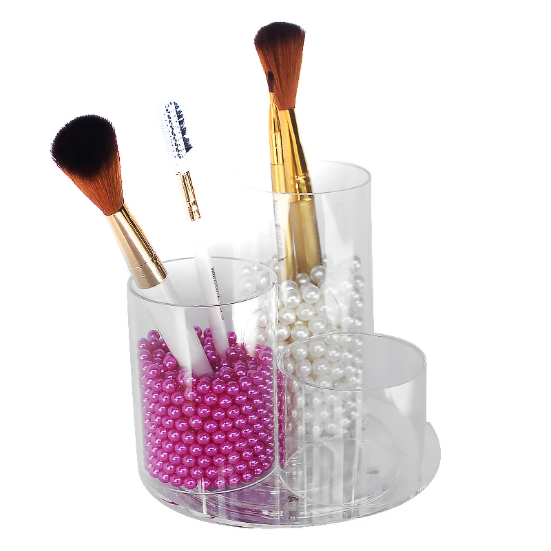 Wholesale 3 Tube Rotating Clear Acrylic Makeup Brush Holder Display
