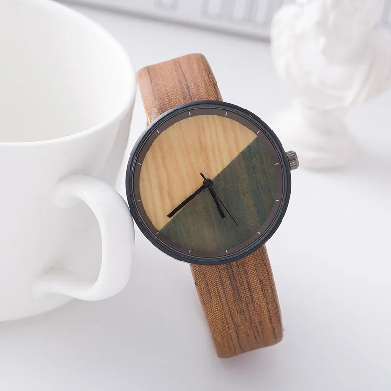 

2018 foreign trade new wood grain neutral fashion simple color matching large dial student watch