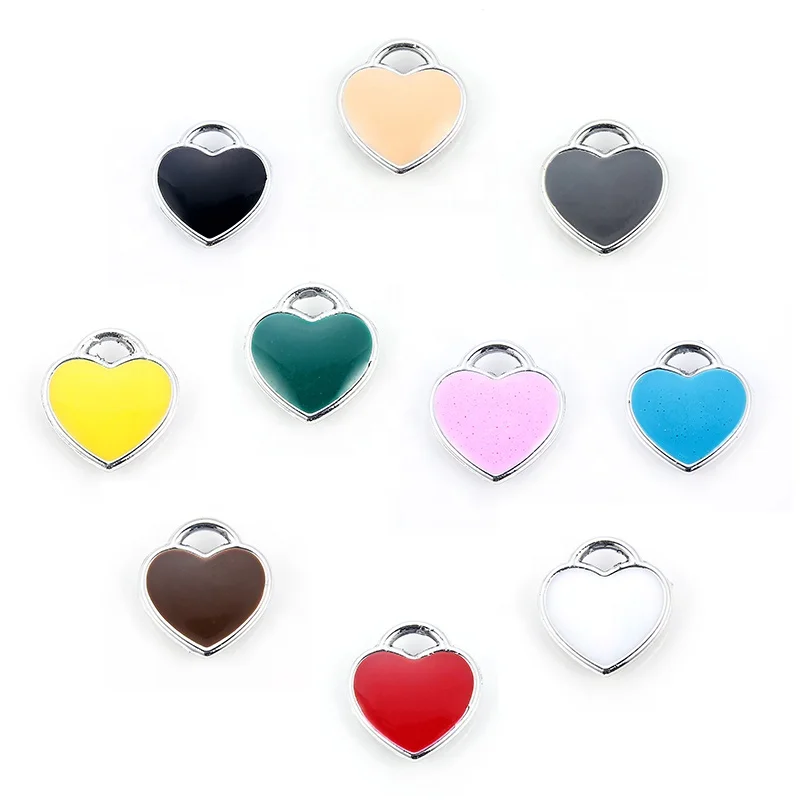 

Enamel Heart Shape Charm Pendants Sliver plated Alloy beads Jewelry Finding 11x12mm, Photo