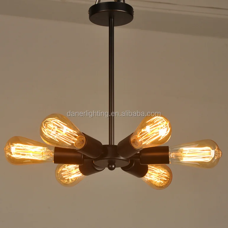 E27 6 Heads Invisible Ceiling Fan Lamp Indoor Industrial Pipe Led