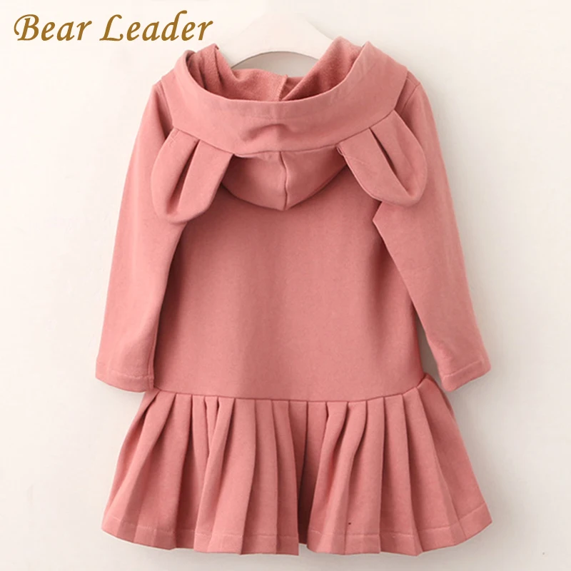 

Bear Leader Girls Dress 2017 Autumn Brand Baby Girls Blouse Rabbit Ears Hooded Ruched Long Sleeve Children Clothing Dress 2-6Y, Pink