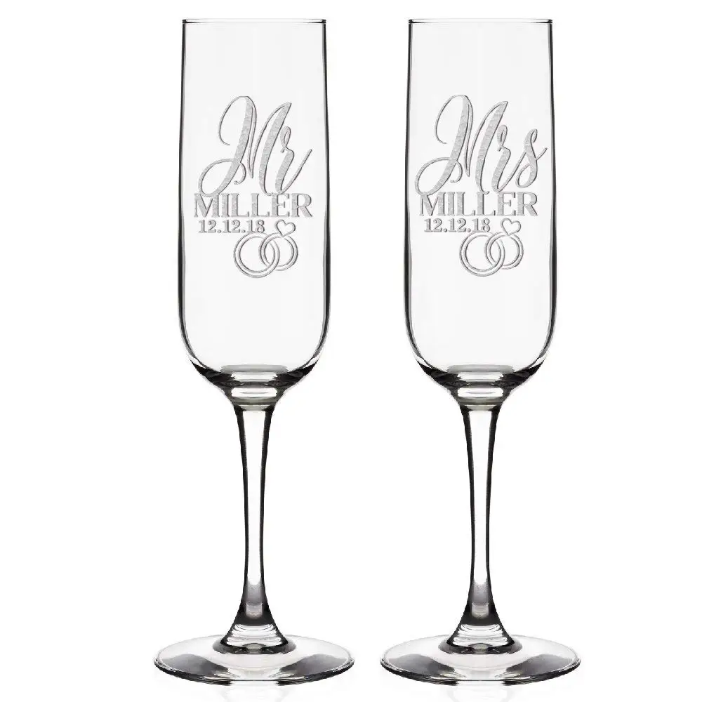 Personalised Mr Mrs Engraved Bride Groom Wedding Champagne Flute//Set of 2//48