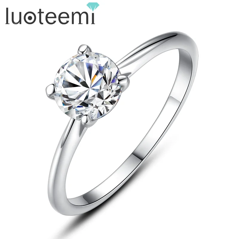 

LUOTEEMI Zircon stone Ring Engagement 7MM S925 Silver Ring Wedding CZ Diamond Engagement Ring