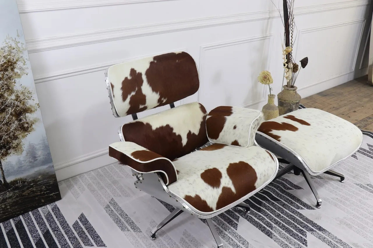 Animal Cowhide Skin Leather Chaise Lounge Chair With Ottoman Buy