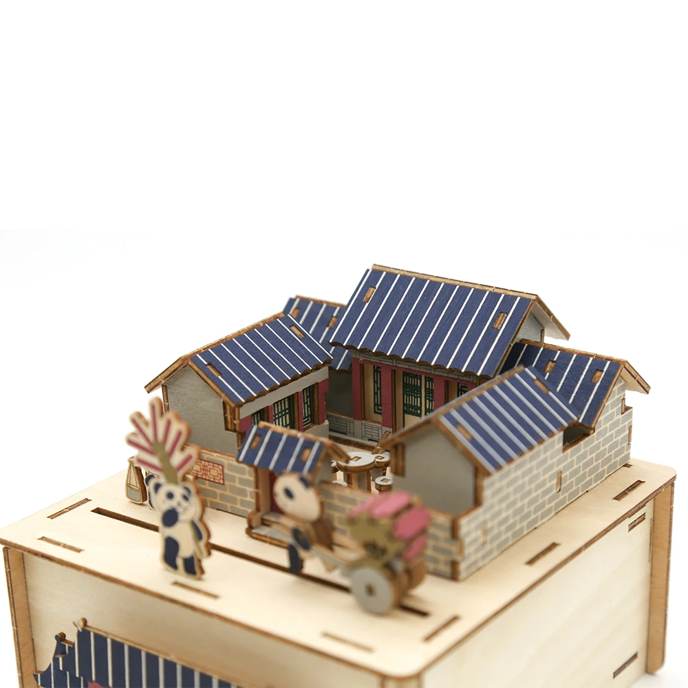 Convenient Design Wooden Music Box Custom Old Beijing Wood 3D Puzzle For Ladies