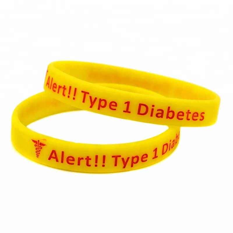 

1PC Alert Type 1 Diabetes Silicone Wristband Jewelry, Black, red, pink, blue and yellow