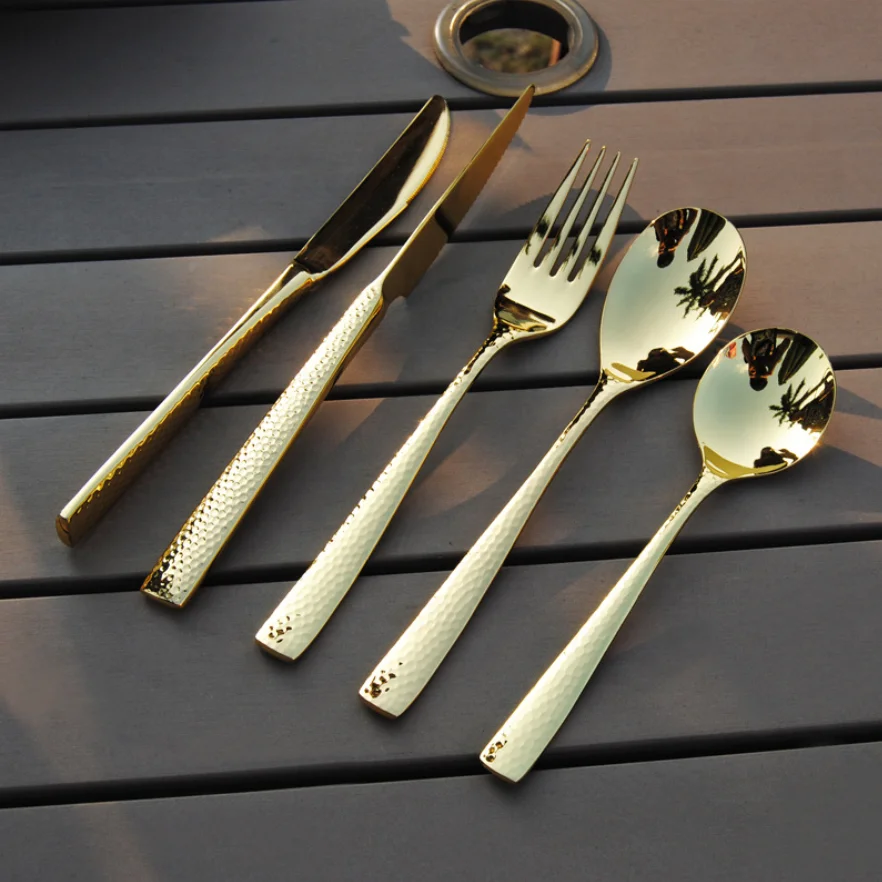 

Gold Flatware Dinnerware Sets High Grade Dinner Golden Teaspoon Fruit Fork Set Stainless Steel Cutlery