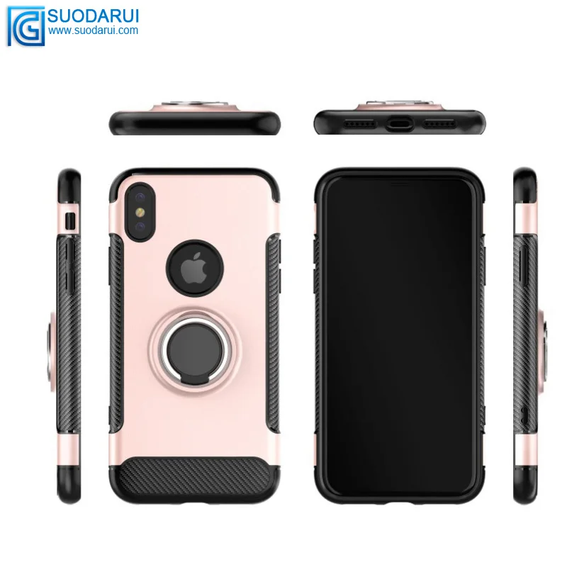 Anti-drop rotating ring bracket Car Magnetic Case for iPhone 360 protective Back carbon fiber cover