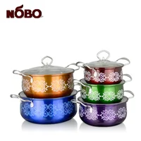 

10-Piece Kitchen Colorful Casserole Cooking Pot Stainless Steel Cookware Set with Glass Lids